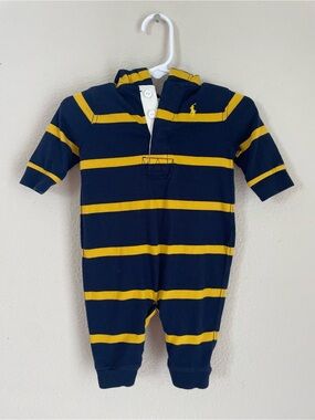 Ralph Lauren Navy and Yellow Striped Hooded One-Piece